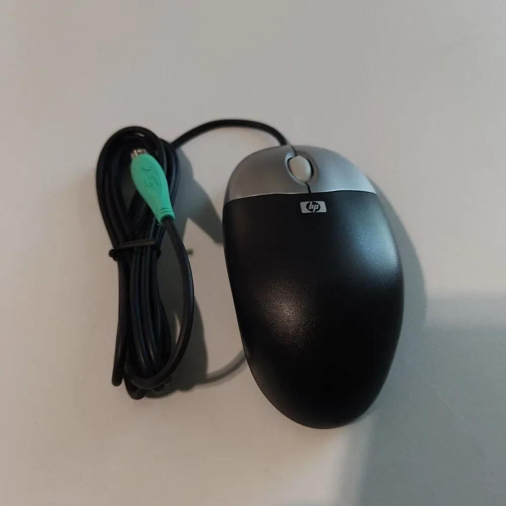 Genuine HP M-SBF96 Silver/Black Three Button PS/2 Optical Scroll Wheel Mouse